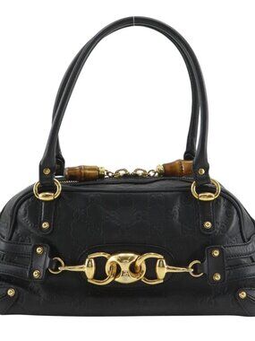 GUCCI Guccisima Handbag Horsebit Bamboo (Discontinued) gold Embossed Leath...